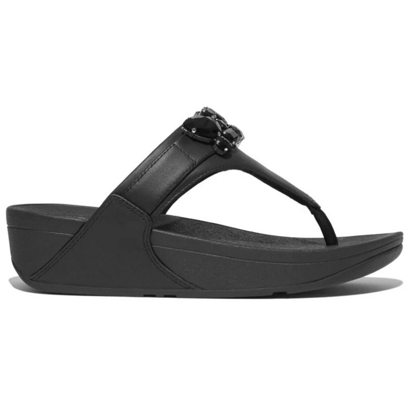 FitFlop Lulu Jewel-Deluxe Leather Black Toe-Post Sandals