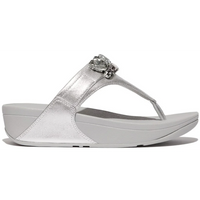 FitFlop Lulu Jewel-Deluxe Leather Silver Toe-Post Sandals