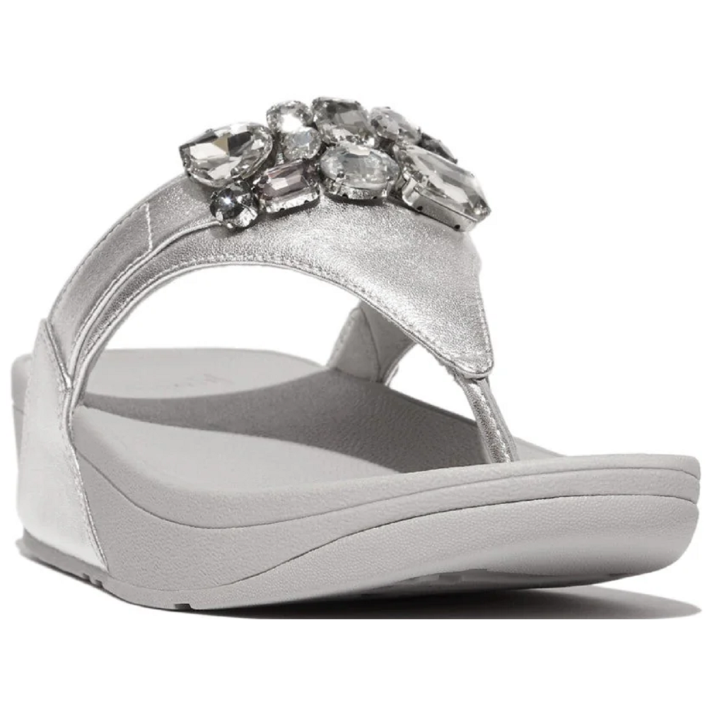 FitFlop Lulu Jewel-Deluxe Leather Silver Toe-Post Sandals