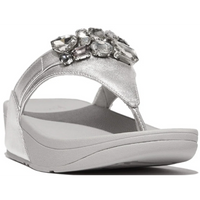 FitFlop Lulu Jewel-Deluxe Leather Silver Toe-Post Sandals