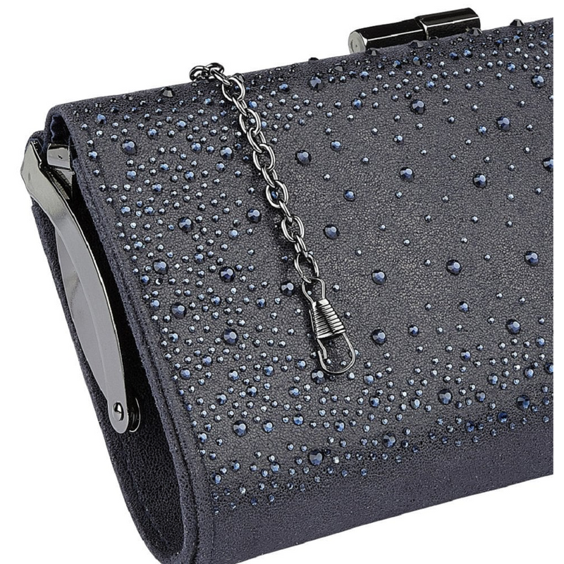 Lotus Chandra Navy Diamante Clutch Bag