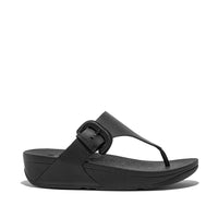 FitFlop Lulu Covered-Buckle Raw-Edge Leather Black Toe-Thongs