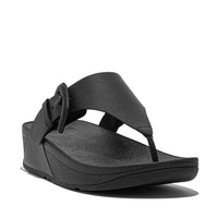 FitFlop Lulu Covered-Buckle Raw-Edge Leather Black Toe-Thongs