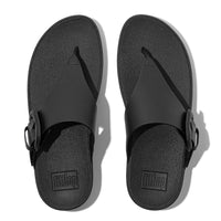 FitFlop Lulu Covered-Buckle Raw-Edge Leather Black Toe-Thongs