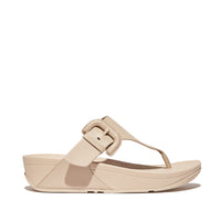 FitFlop Lulu Covered-Buckle Raw-Edge Leather Stone Beige Toe-Thongs