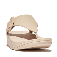 FitFlop Lulu Covered-Buckle Raw-Edge Leather Stone Beige Toe-Thongs