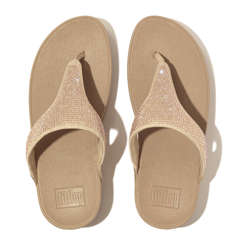 FitFlop Lulu Crystal Embellished Latte Beige Toe-Post Sandals