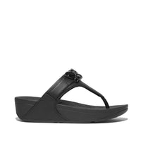 FitFlop Lulu Jewel-Deluxe Leather Black Toe-Post Sandals