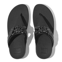 FitFlop Lulu Jewel-Deluxe Leather Black Toe-Post Sandals