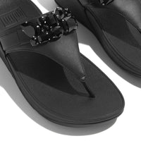 FitFlop Lulu Jewel-Deluxe Leather Black Toe-Post Sandals