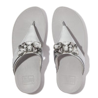 FitFlop Lulu Jewel-Deluxe Leather Silver Toe-Post Sandals