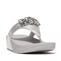 FitFlop Lulu Jewel-Deluxe Leather Silver Toe-Post Sandals