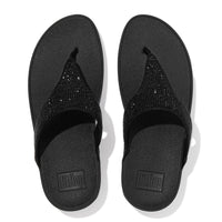 FitFlop Lulu Crystal Embellished All Black Toe-Post Sandals