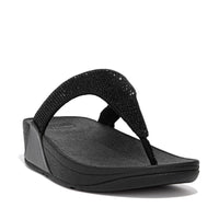 FitFlop Lulu Crystal Embellished All Black Toe-Post Sandals