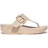 FitFlop Lulu Covered-Buckle Raw-Edge Leather Stone Beige Toe-Thongs