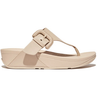 FitFlop Lulu Covered-Buckle Raw-Edge Leather Stone Beige Toe-Thongs