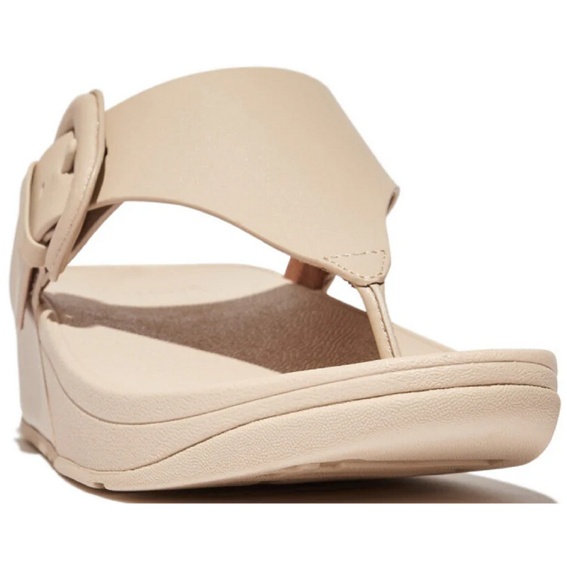 FitFlop Lulu Covered-Buckle Raw-Edge Leather Stone Beige Toe-Thongs