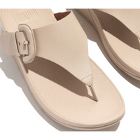 FitFlop Lulu Covered-Buckle Raw-Edge Leather Stone Beige Toe-Thongs