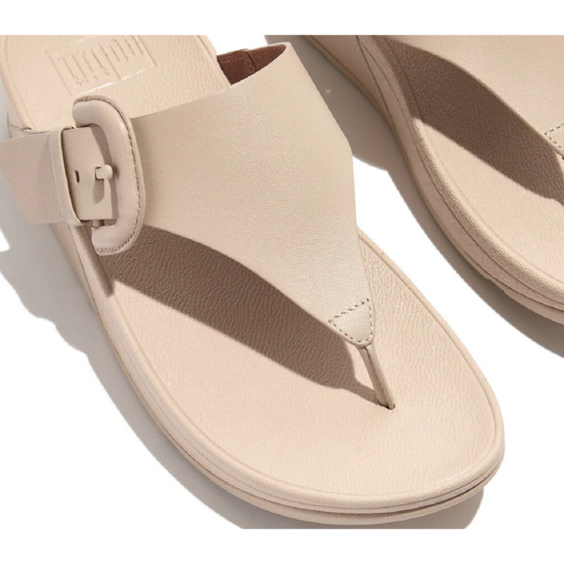 FitFlop Lulu Covered-Buckle Raw-Edge Leather Stone Beige Toe-Thongs