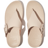 FitFlop Lulu Covered-Buckle Raw-Edge Leather Stone Beige Toe-Thongs