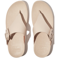 FitFlop Lulu Covered-Buckle Raw-Edge Leather Stone Beige Toe-Thongs