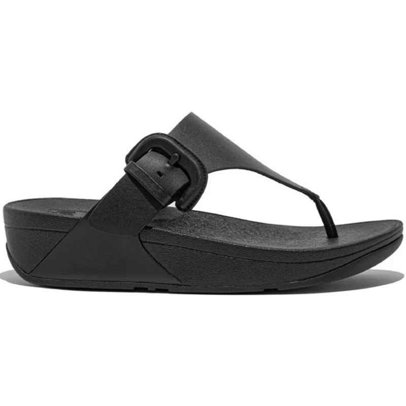 FitFlop Lulu Covered-Buckle Raw-Edge Leather Black Toe-Thongs