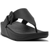 FitFlop Lulu Covered-Buckle Raw-Edge Leather Black Toe-Thongs