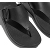 FitFlop Lulu Covered-Buckle Raw-Edge Leather Black Toe-Thongs