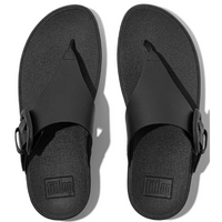 FitFlop Lulu Covered-Buckle Raw-Edge Leather Black Toe-Thongs