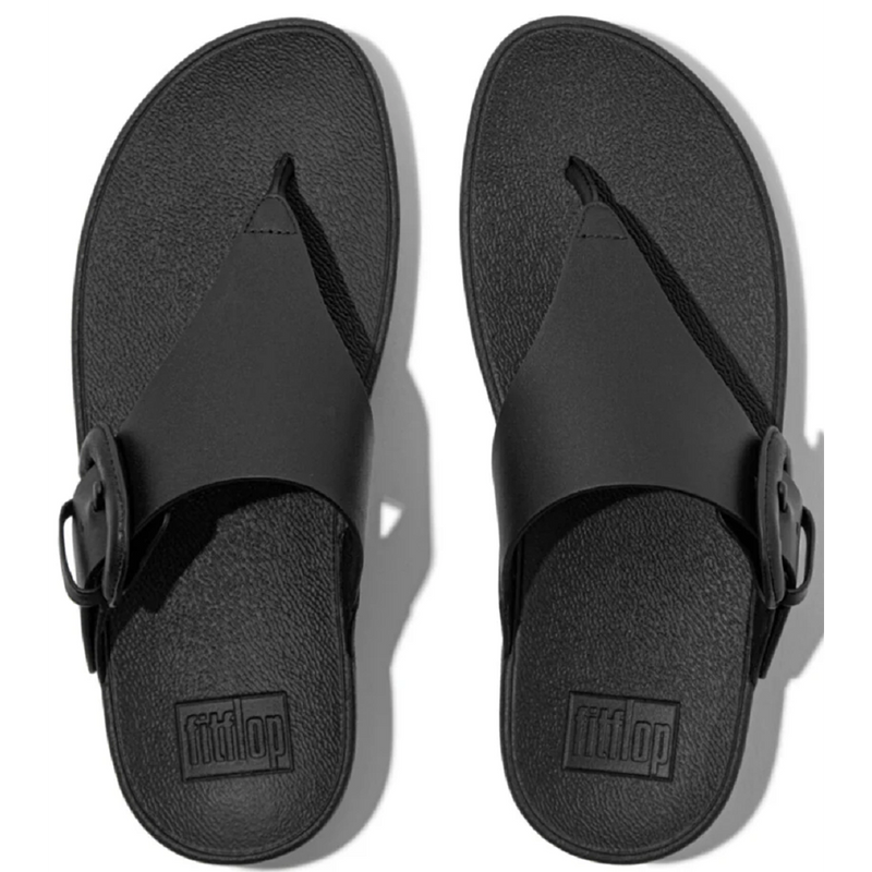 FitFlop Lulu Covered-Buckle Raw-Edge Leather Black Toe-Thongs