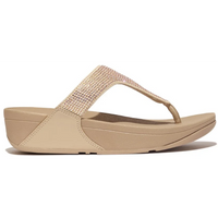 FitFlop Lulu Crystal Embellished Latte Beige Toe-Post Sandals