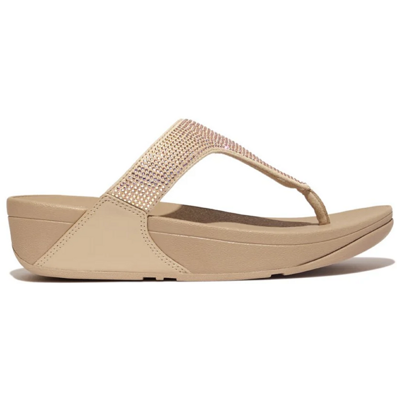 FitFlop Lulu Crystal Embellished Latte Beige Toe-Post Sandals