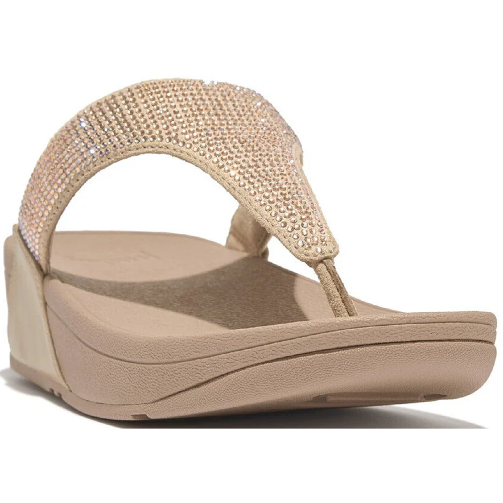 FitFlop Lulu Crystal Embellished Latte Beige Toe-Post Sandals