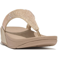 FitFlop Lulu Crystal Embellished Latte Beige Toe-Post Sandals