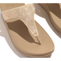 FitFlop Lulu Crystal Embellished Latte Beige Toe-Post Sandals