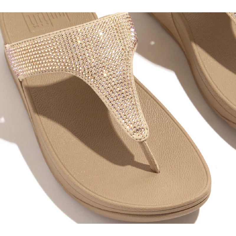 FitFlop Lulu Crystal Embellished Latte Beige Toe-Post Sandals