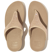 FitFlop Lulu Crystal Embellished Latte Beige Toe-Post Sandals