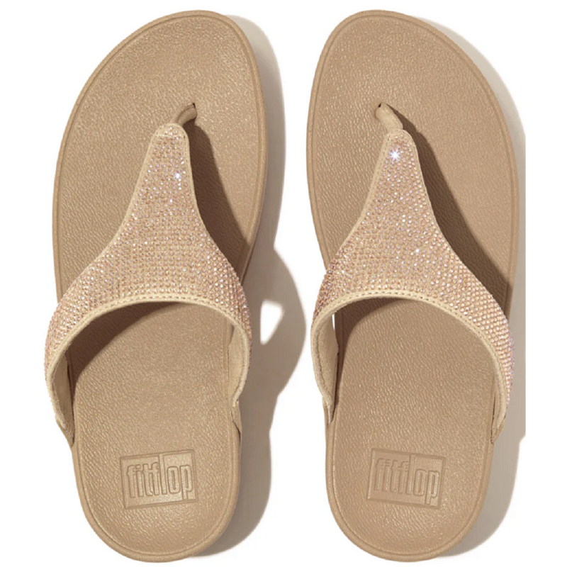 FitFlop Lulu Crystal Embellished Latte Beige Toe-Post Sandals