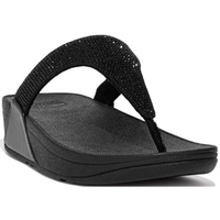 FitFlop Lulu Crystal Embellished All Black Toe-Post Sandals