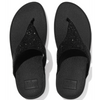 FitFlop Lulu Crystal Embellished All Black Toe-Post Sandals