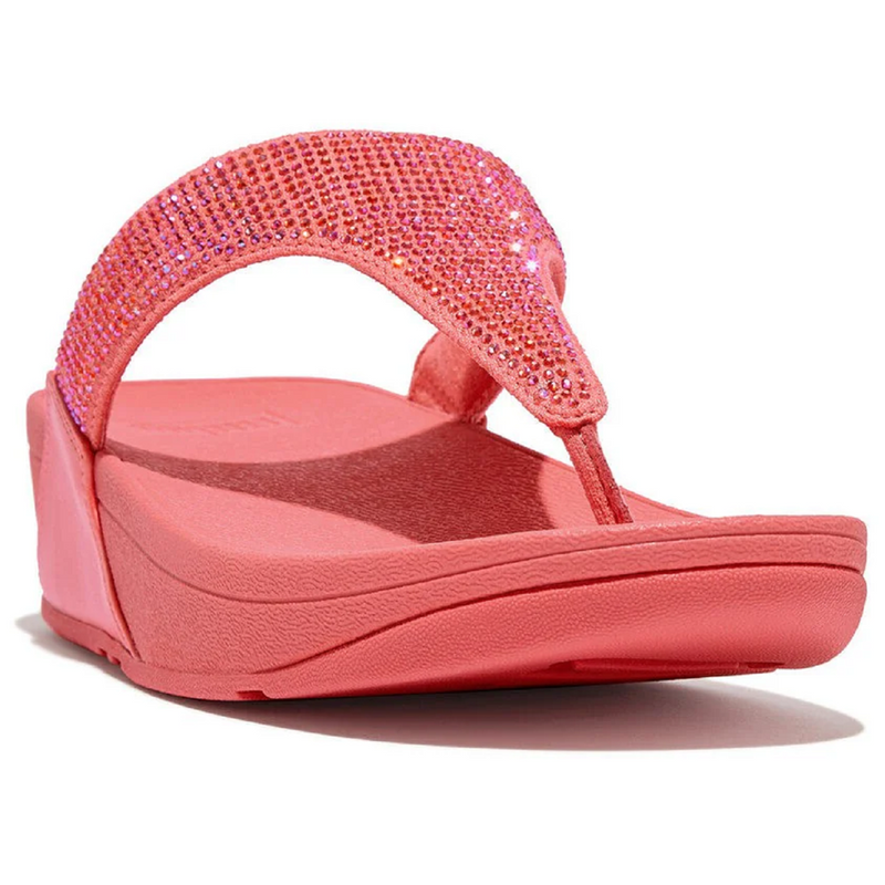 FitFlop Lulu Crystal Embellished Rosy Coral Toe-Post Sandals