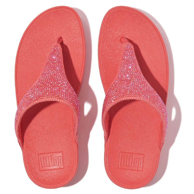 FitFlop Lulu Crystal Embellished Rosy Coral Toe-Post Sandals