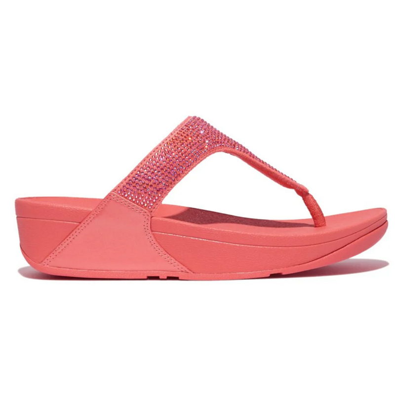 FitFlop Lulu Crystal Embellished Rosy Coral Toe-Post Sandals