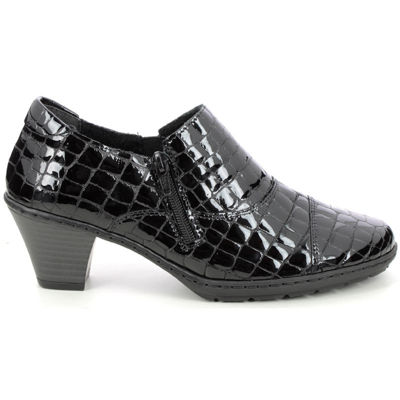 Rieker 57173-03 (Marching) Black Patent Croc Shoes