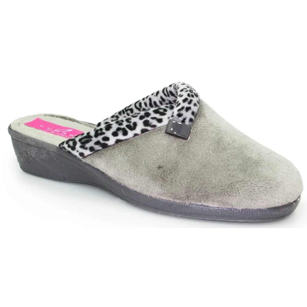 Lunar Michelle Grey Ocelot Trim Slippers