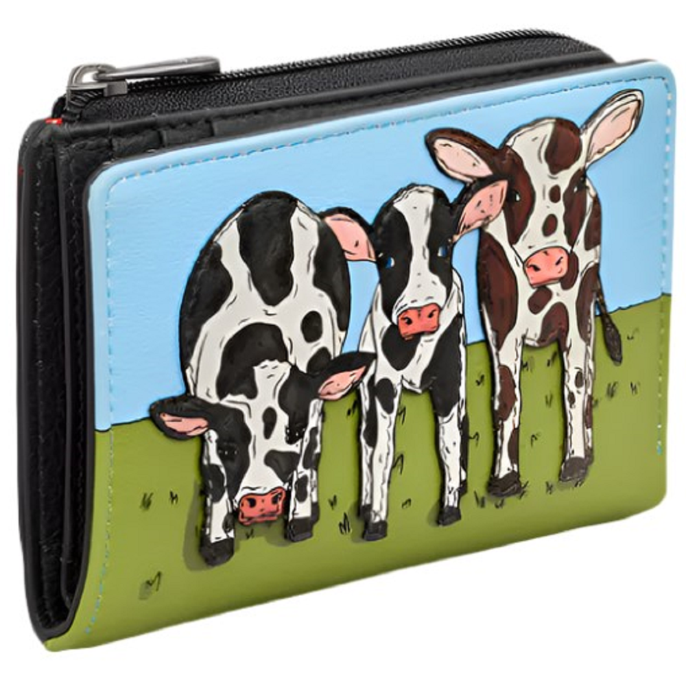 Yoshi Moo Family Black Leather Flap Over Purse