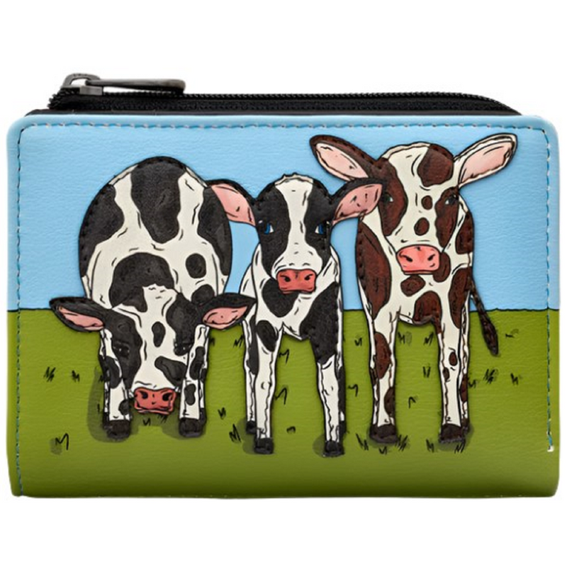 Yoshi Moo Family Black Leather Flap Over Purse