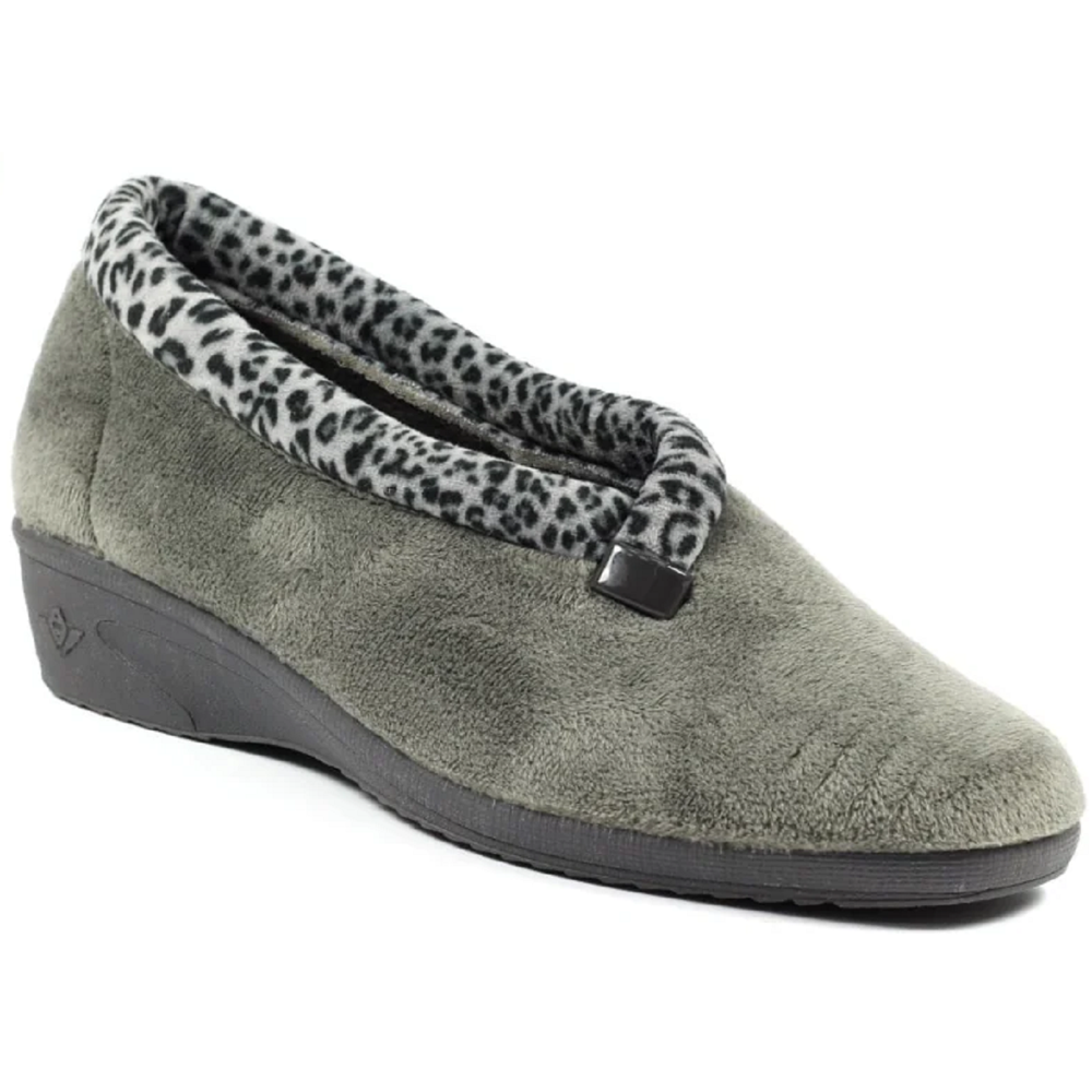 Lunar Paloma Grey Ocelot Trim Slippers