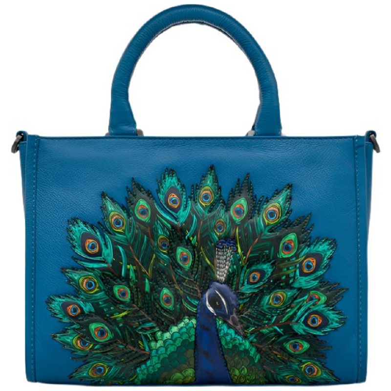 Yoshi Peacock Plume Petrol Blue Leather Grab Bag