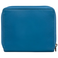 Yoshi Peacock Plume Petrol Blue Leather Zip Round Flap Over Purse